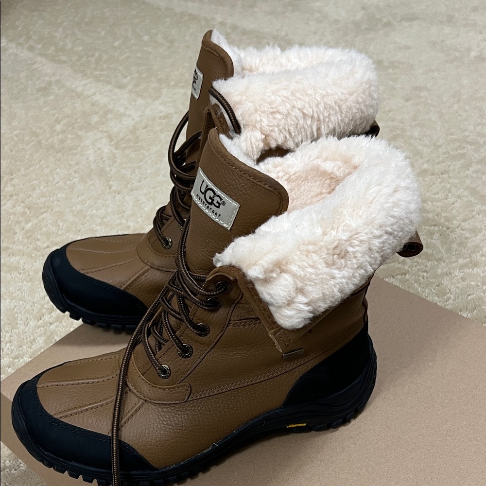 UGG Tan and Black Lace-Up Boots - Picture 2 of 7
